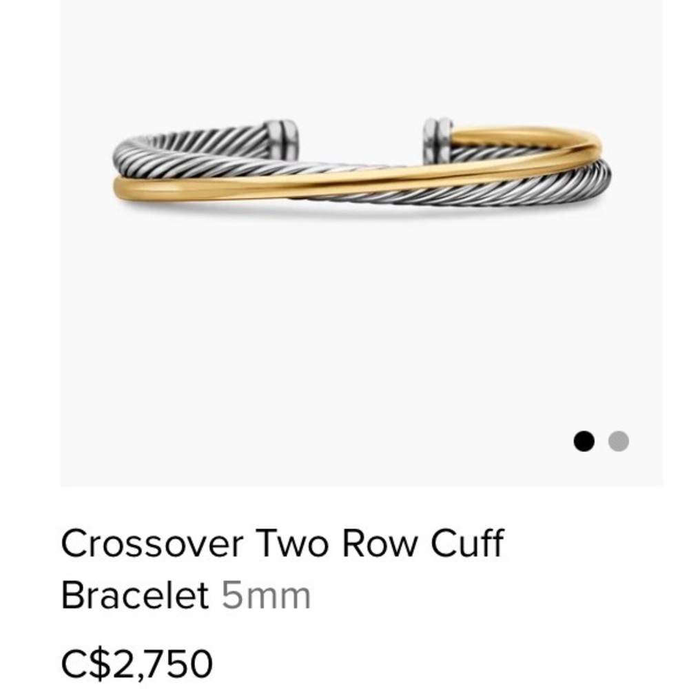 David Yurman Silver and Gold Crossover Two Row Cuff Bracelet